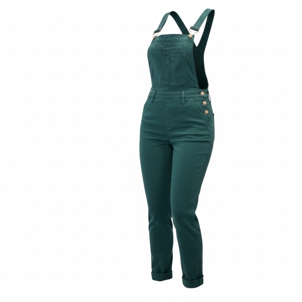 Judy Blue Teal Evergreen Pine GARMENT DYED HIGH RISE DOUBLE CUFFED OVERALLS S - Picture 2 of 9